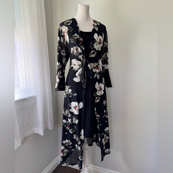 Siren Lily Black Floral Print Tie-Front Layered Long Sleeve Dress - Picture 5 of 8